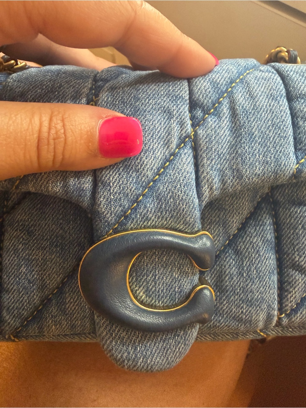 Coach 20 Tabby Quilted Denim Shoulder Bag with blue and gold Hardware - Picture 9 of 14